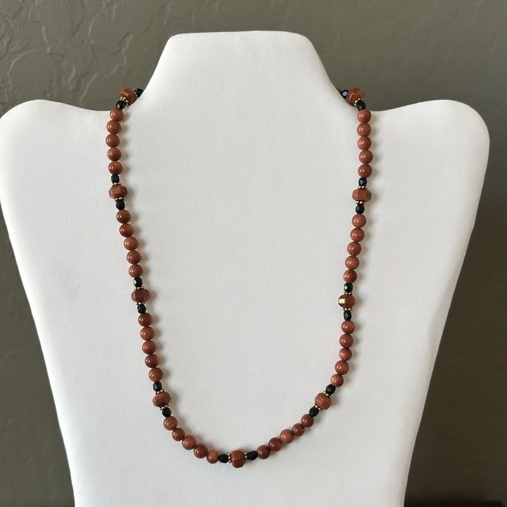 Goldstone Bead and‎ Czech Glass 18” Necklace with Toggle Clasp